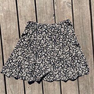 Vintage Flower Floral Black Mini Skirt Rayon Flowy